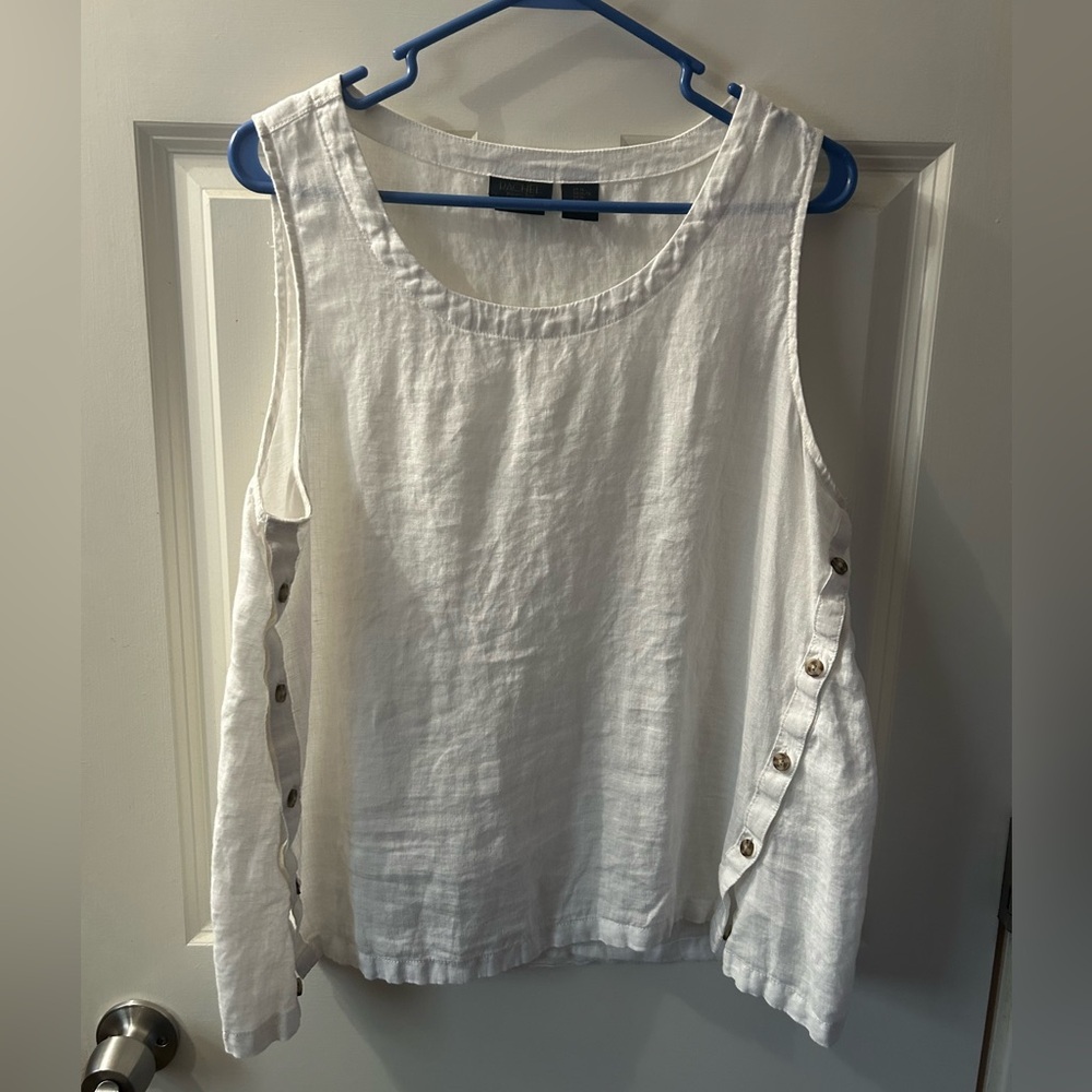 RACHEL Rachel Roy White Sleeveless Blouse 100% linen unique button down sides